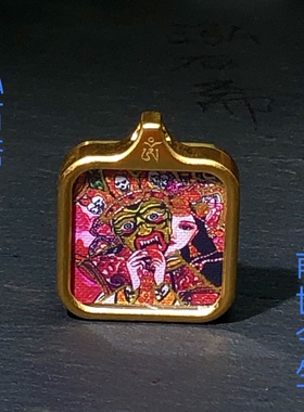 RR0389 手绘描金扎基拉姆前生今世吊坠唐卡女财神挂件28/24mm