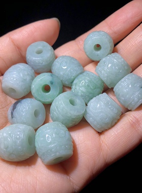 1A483缅甸料天然A货翡翠回纹珠通孔配件13/15mmdiy手链串佛珠配饰
