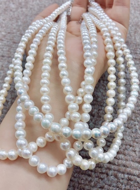 Y173 天然珍珠项链白珍珠淡水珠项链锁骨链近圆约6mm妈妈链母亲节