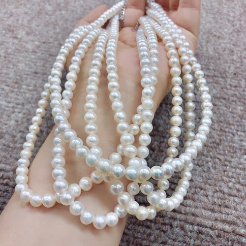 Y173 天然珍珠项链白珍珠淡水珠项链锁骨链近圆约6mm妈妈链母亲节