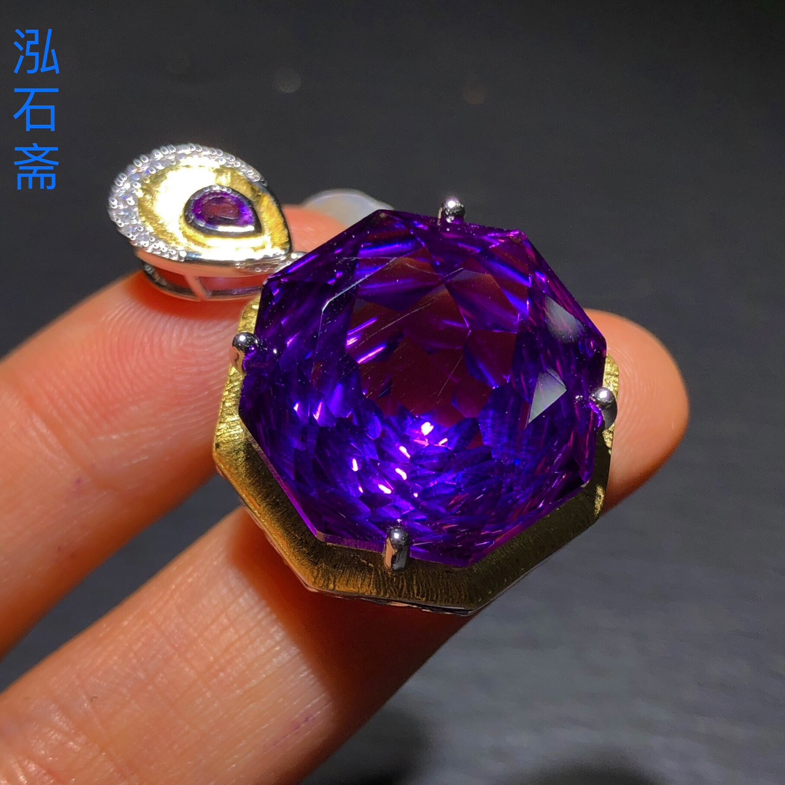 ZZ0208 天然紫水晶公主方吊坠s925银变态紫罗兰22/35mm玻璃体高货