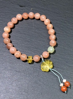 R620 天然太阳石原创手链日光石8mm拉长石蜜蜡如意单圈南红滴流