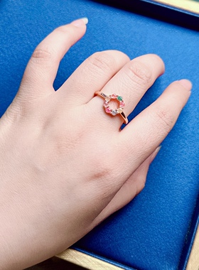 工厂价 天然碧玺指环甜甜圈活口可调节10mm玫瑰金防过敏 女戒指漏