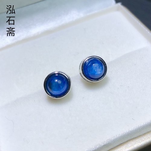 ZZ0612 天然蓝晶石耳钉925银钉猫眼圆款耳饰礼物女7-8mm简约款
