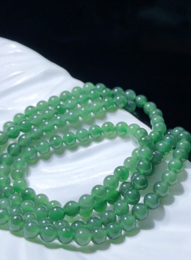 V596 天然和田玉碧玉佛串4mm菠菜绿蓝调佛珠念珠多圈手串