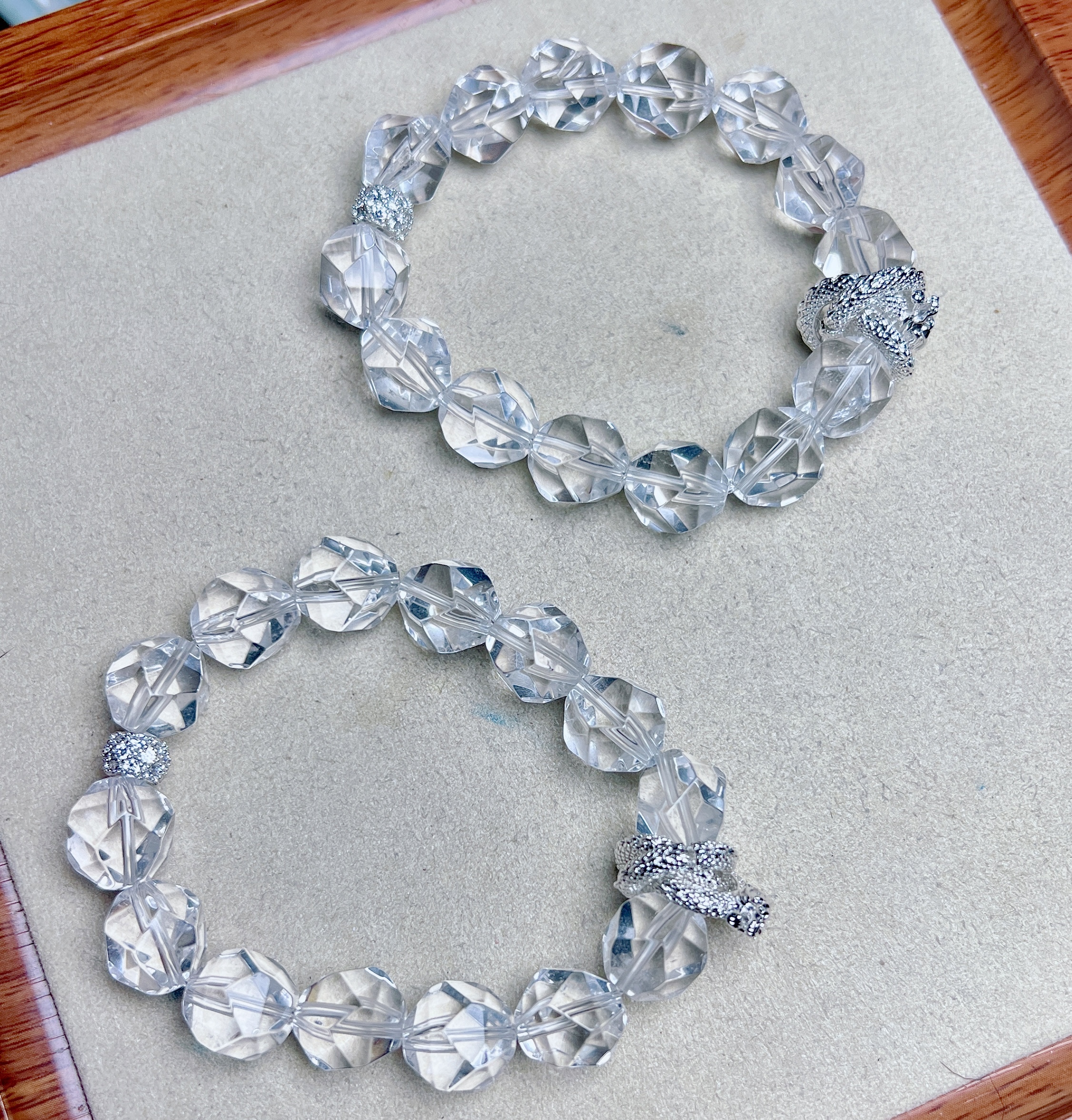 E501 天然白水晶刻面手链diy龙环环相扣设计款水晶首饰9mm