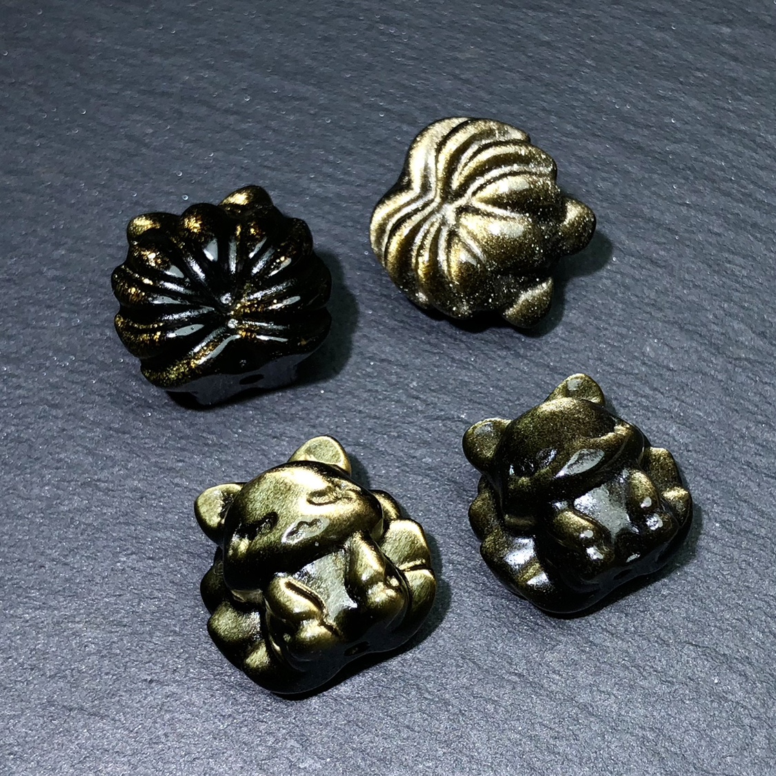 RR0136 天然金曜石黑曜石九尾狐上下通孔16mm手链项链配件