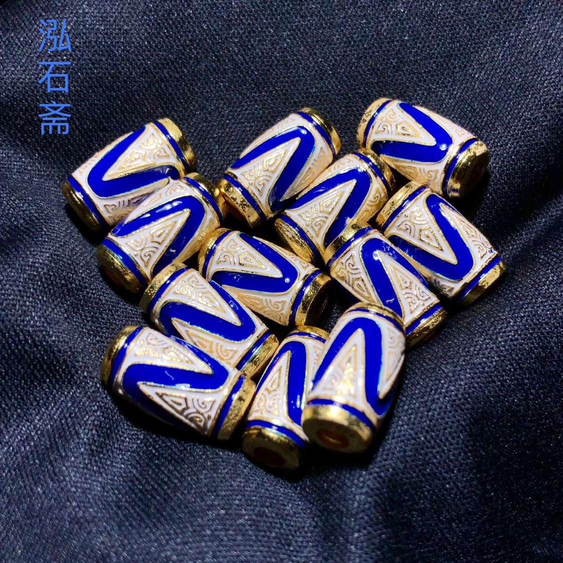 #113 古法s925银烤蓝护眼天珠通孔配件13/7mmdiy手链隔珠文玩配饰