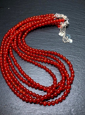 RR0296 天然红玛瑙锁骨链4mm玛瑙玉髓项链红色本命年车厘子红