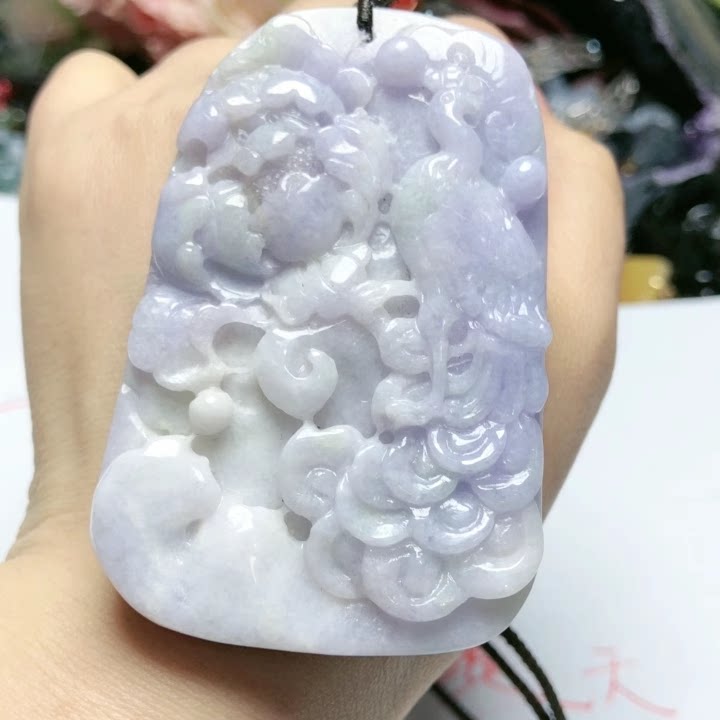 天然a货翡翠吊坠翡翠牡丹71x44mm