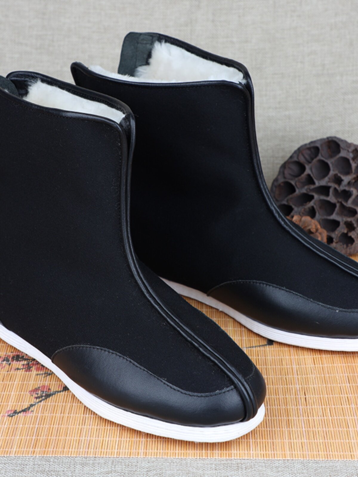 OLD BEIJING COTTON SHOES MENS WINTER VELVET THICKENED ZIPPER ZIPPER WOOL HIGH-TOP MENS COTTON SHOES HANDMADE MILLE-FEUILLE BOTTOM