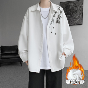 新中式长袖衬衫男士秋冬季高级感黑色百搭衬衣中国风痞帅潮牌外套