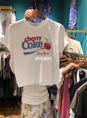 MERCI LINDA韩国东大门代购26夏款 圆领休闲字母樱桃短款短袖T恤