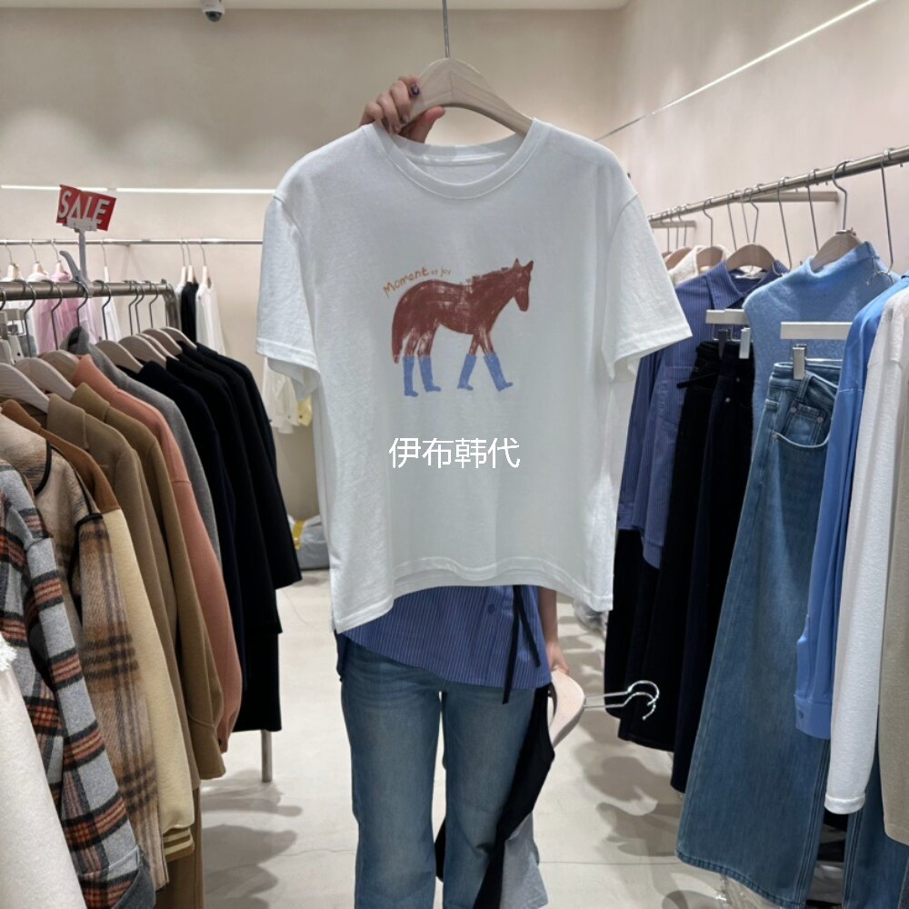Color B韩国东大门正品代购26春款 圆领卡通可爱小马短袖T恤女