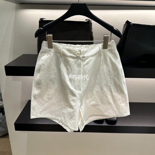 松紧腰纯色休闲直筒裤短裤