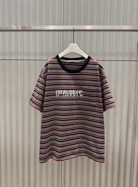 NCODE韩国东大门正品代购26春款  圆领简约条纹口袋短袖T恤