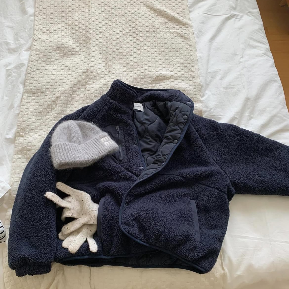 立领仿羊羔毛绒口袋保暖短外套