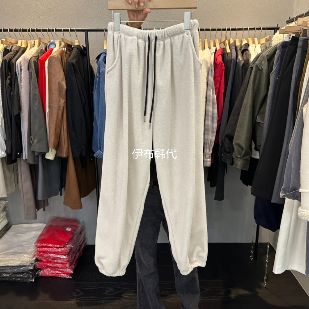 松紧腰抽绳摇粒绒磨毛束脚卫裤