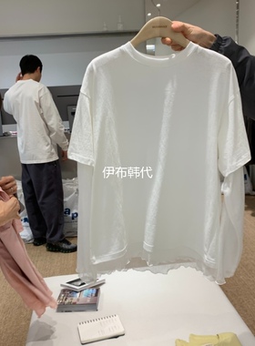 SELF SERVICE韩国东大门正品代购26春 圆领纱网袖子假两件宽松T恤