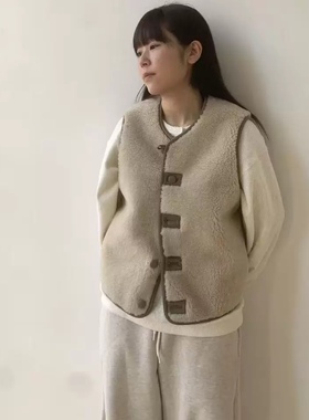 TAFFETA韩国东大门正品代购冬款 圆领仿羊羔毛绒皮毛一体马夹坎肩