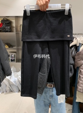 TEMPTING韩国东大门代购25冬 翻边标牌裤裙修身打底裤假两件短裤