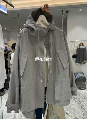 VEREN韩国东大门正品代购26春款 连帽抽绳纯色宽松风衣大衣外套