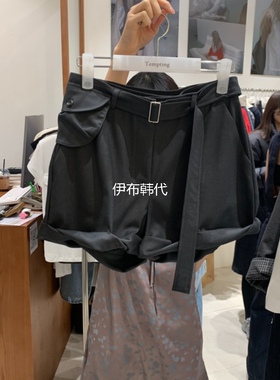 TEMPTING韩国东大门正品代购26春款 腰带腰包卷边休闲百搭短裤