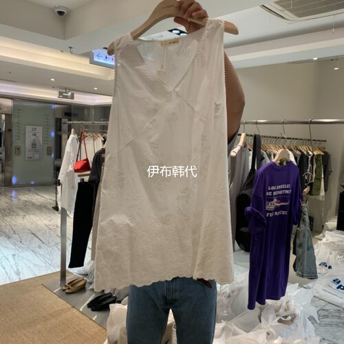 V领薄棉花朵背心裙连衣裙