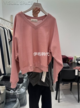 VISUAL SPACE韩国东大门正品代购25秋 V领纯色宽松蝙蝠袖套头卫衣
