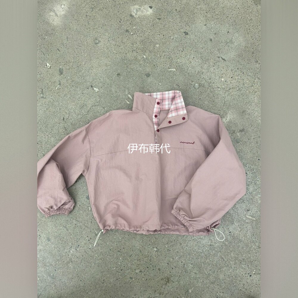 COCOMATON韩国东大门正品代购26春款 立领格子内里纽扣抽绳短外套