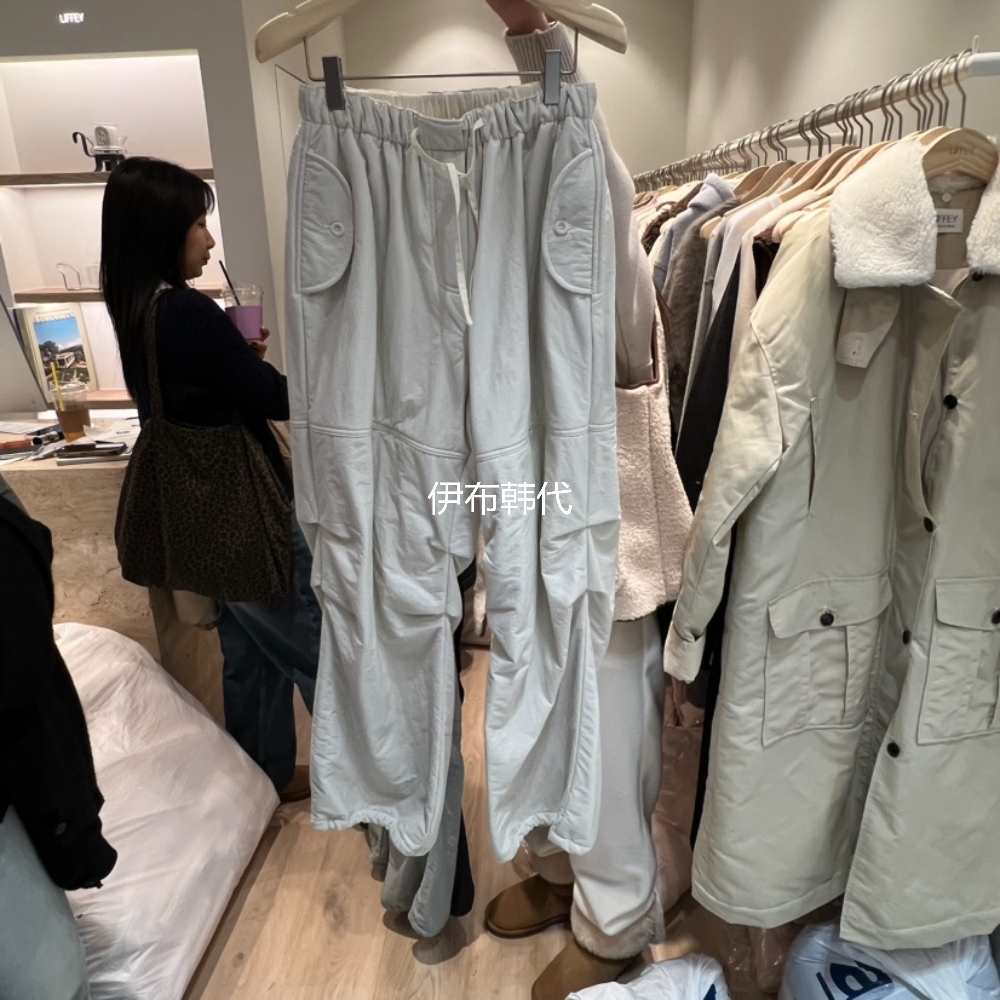 松紧褶皱休闲工装裤抽绳加绒长裤