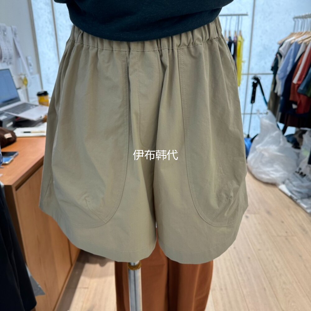 REVE韩国东大门正品代购26夏款 松紧腰纯色大口袋休闲时尚短裤