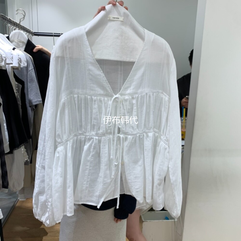 VERVEINE韩国东大门正品代购26春款 V领纯色绑带宽松衬衫开衫外套
