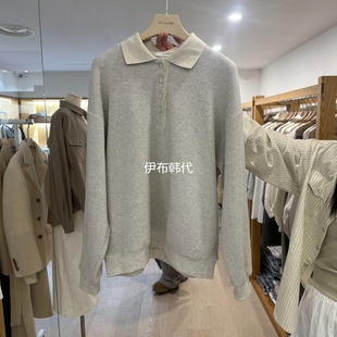 ROUNDER韩国东大门正品代购26春款 翻领休闲纽扣华夫格宽松卫衣