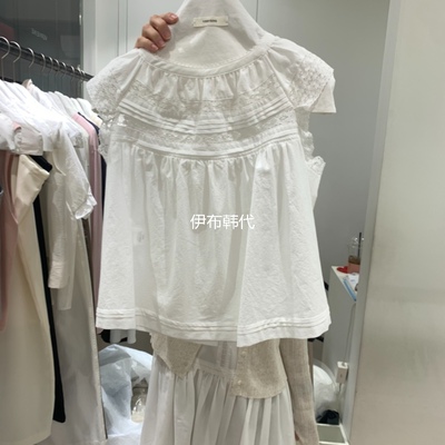 圆领棉布蕾丝边绑带娃娃衫背心