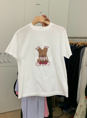 DOHWAJI韩国东大门正品代购26春款 圆领休闲可爱倒立小熊短袖T恤