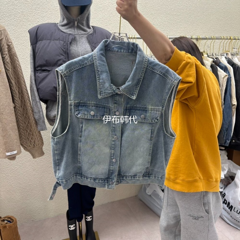 DRAWING韩国东大门正品代购26春款 翻领磨白做旧休闲牛仔马夹坎肩,女装/女士精品,马夹,淘宝优惠券,粉丝福利购,淘宝优惠卷