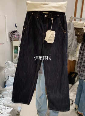 TEMPTING韩国东大门正品代购26春款 深色休闲多口袋直筒裤牛仔裤