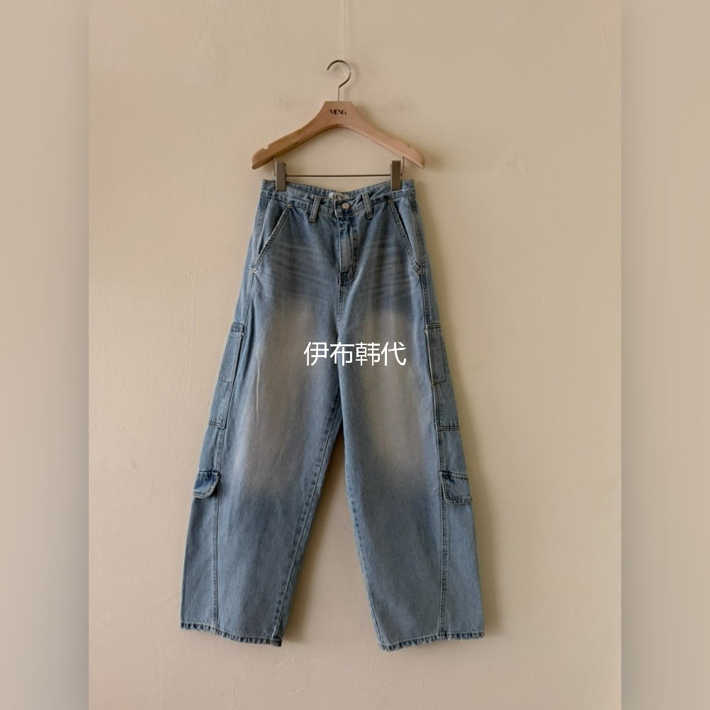 MENG韩国东大门正品代购26春款 磨白做旧工装口袋宽松直筒牛仔裤,女装/女士精品,牛仔裤,淘宝优惠券,粉丝福利购,淘宝优惠卷