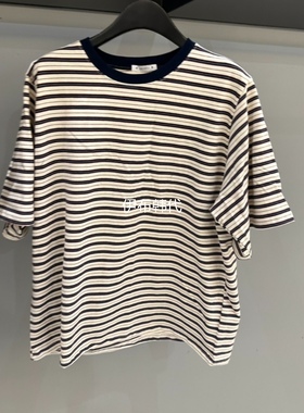 CREDITO韩国东大门正品代购26春季新款 圆领简约条纹宽松短袖T恤