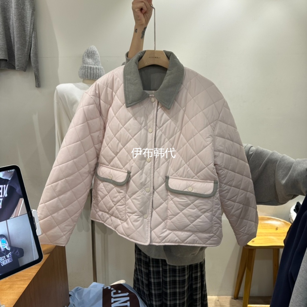 翻领休闲格纹棉衣棉服外套