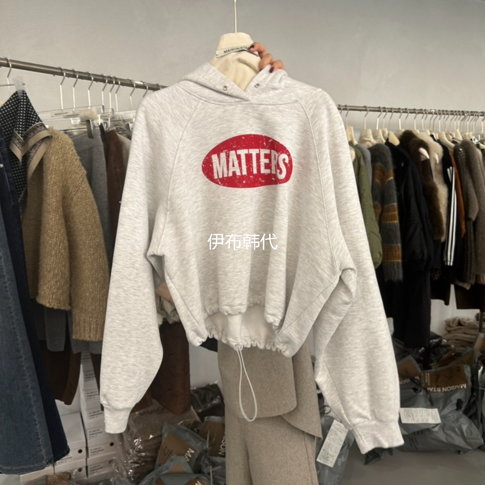 冬款连帽字母抽绳加绒卫衣