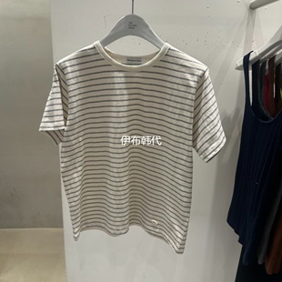 圆领棉质休闲条纹短袖 THE 26春款 GROW韩国东大门代购 T恤 SECOND