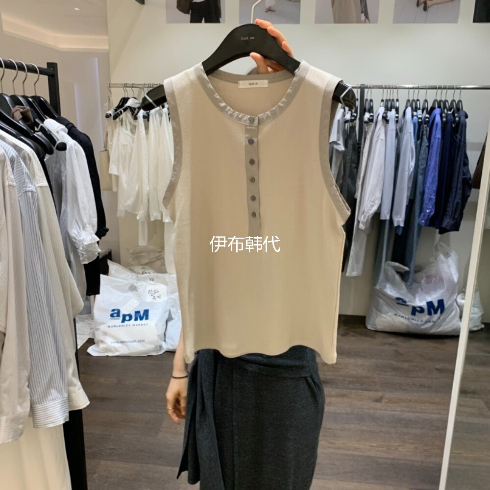 OURIN/THIS IS韩国东大门正品代购26夏 圆领包边设计纽扣时尚背心