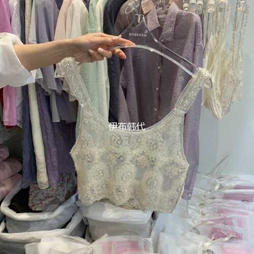 圆领钉珠串珠珍珠背心