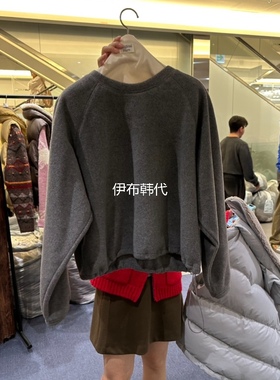 FURE 韩国东大门正品代购25冬款 圆领纯色摇粒绒休闲套头卫衣