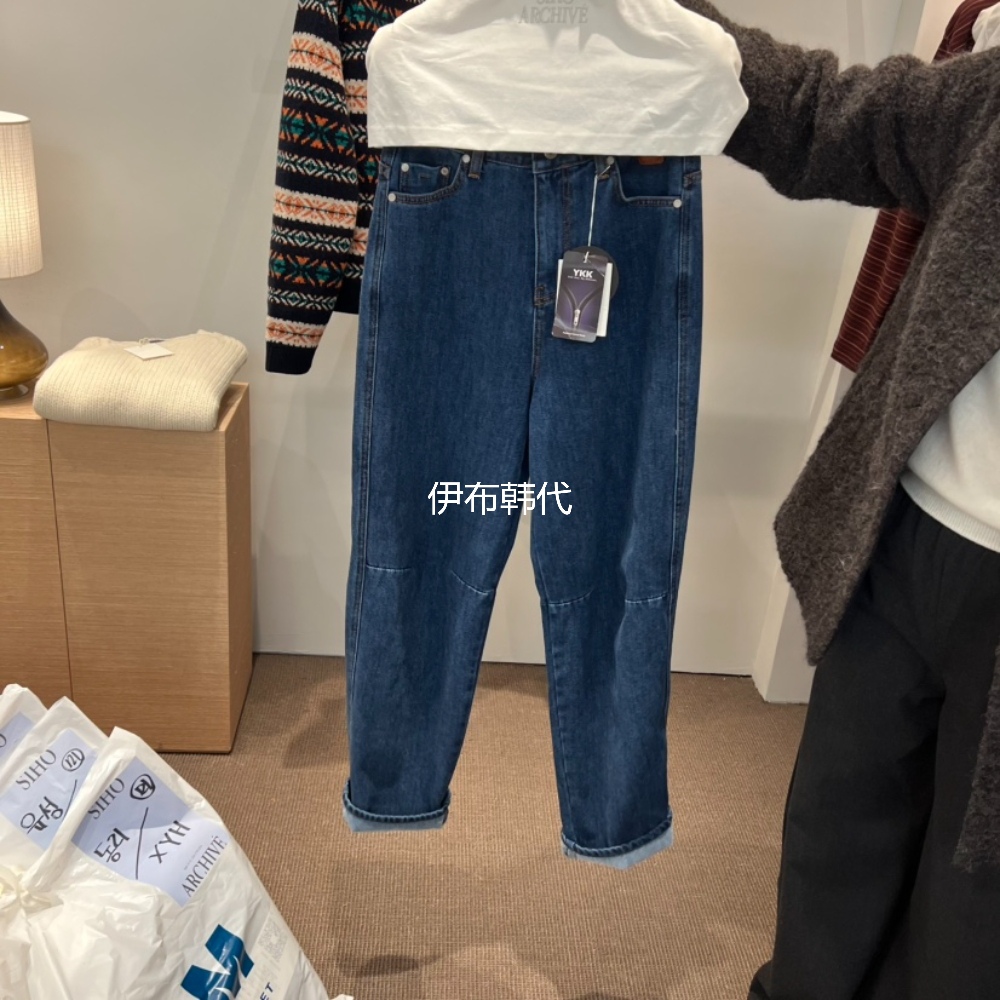 深色休闲加绒小脚裤牛仔裤