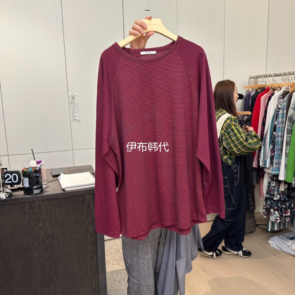 圆领休闲条纹宽松长袖T恤女