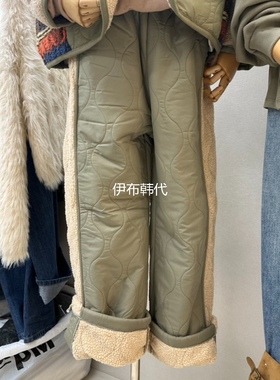 ASCEND韩国东大门正品代购25冬款 仿羊羔毛绒拼接卷腿保暖长裤