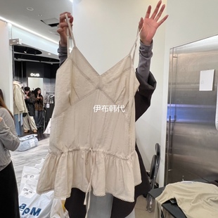 PORTS MOSS韩国东大门正品代购26春款 V领镂空花边抽绳吊带背心